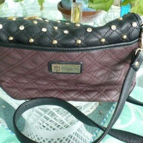 ❤️Vintage Sharif Crossbody Purse Black & Burgundy Rhinestone Studded - Picture 4 of 8
